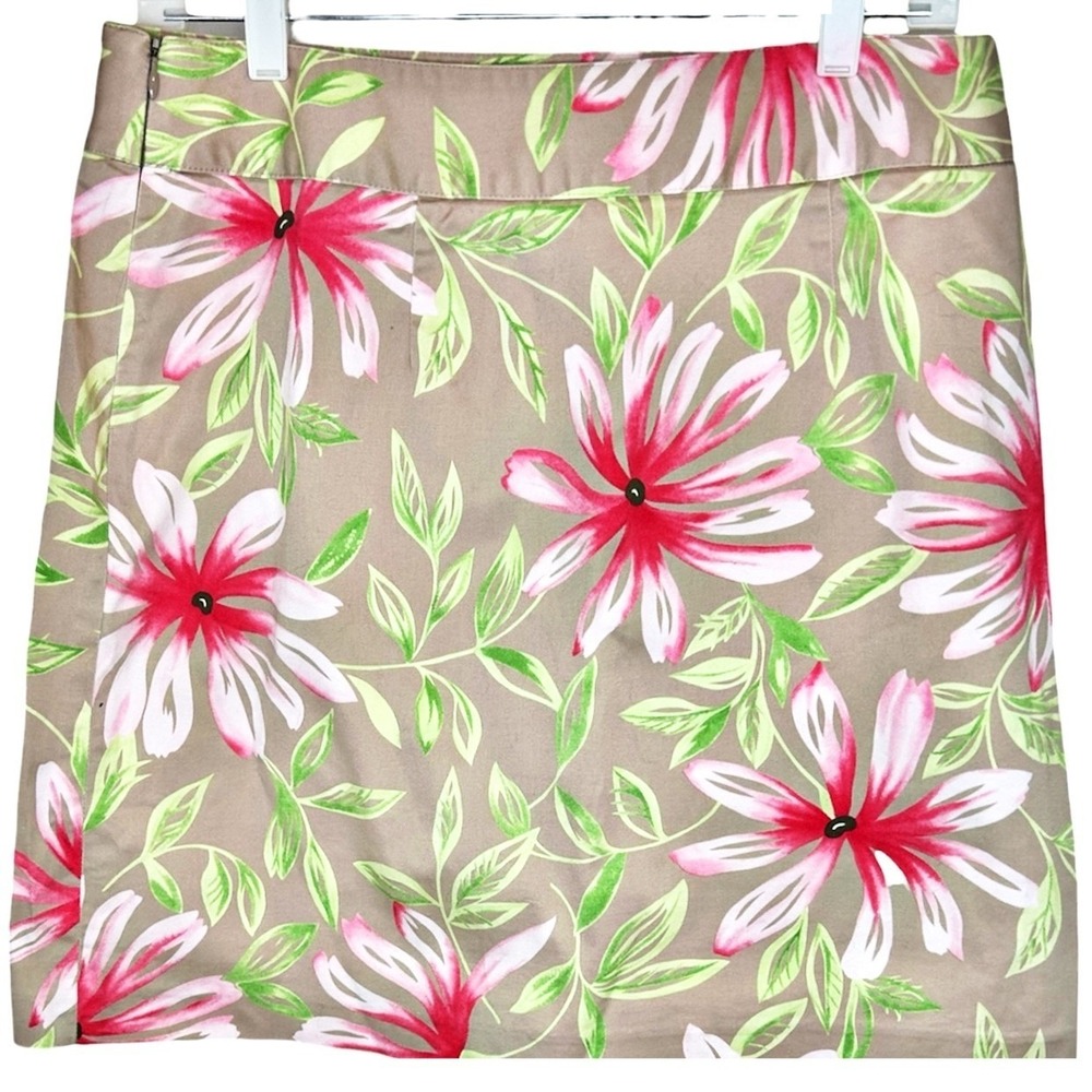 Talbots Floral A-Line Skirt 12P Pink Green‎ Stretch Cottagecore Coastal VTG 90s - Picture 3 of 6